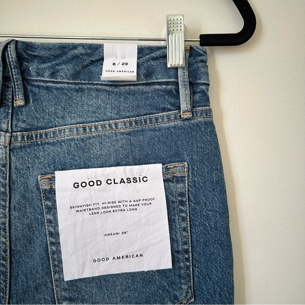 NWT Good American Good Classic Raw Hem High Rise Jeans In Blue Size 29 - Picture 6 of 7